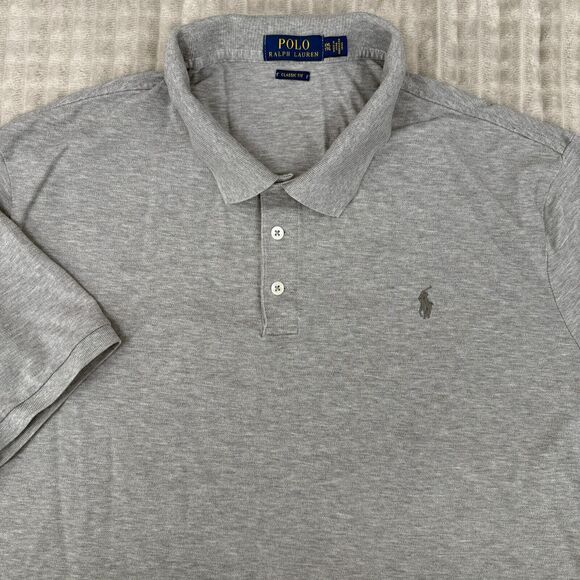 Ralph Lauren‎ Polo Shirt Mens XXL Gray Classic Fit Gray Pony Preppy Stretch - Picture 1 of 9